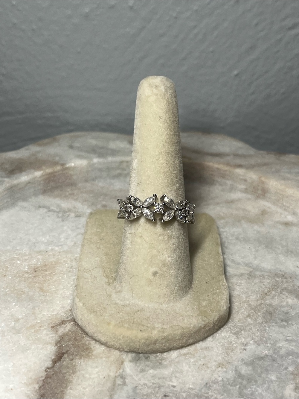 Sterling Silver Floral CZ Band Ring in Silver